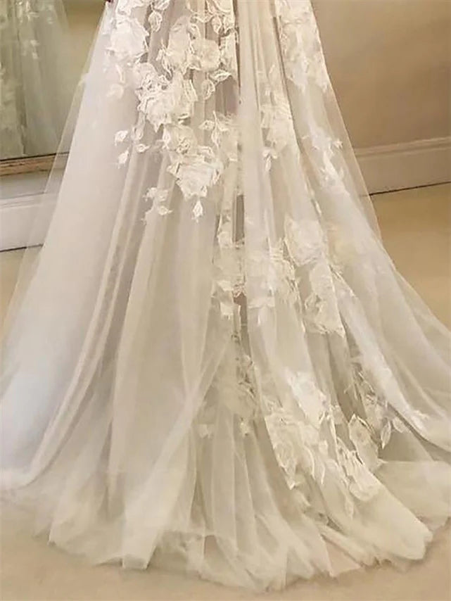 Wholesale A-Line/Princess V-Neck Beach Wedding Dress With Appliques